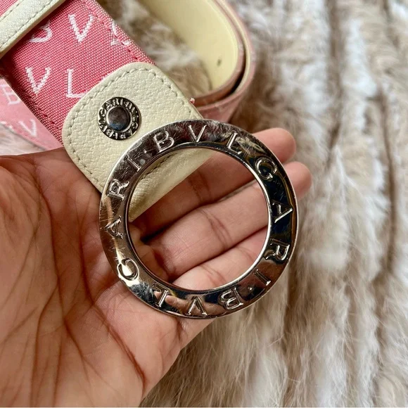 Bvlgari Pink Logo Print Canvas Logo Buckle Belt Authentic Bvlgari Women main image 2